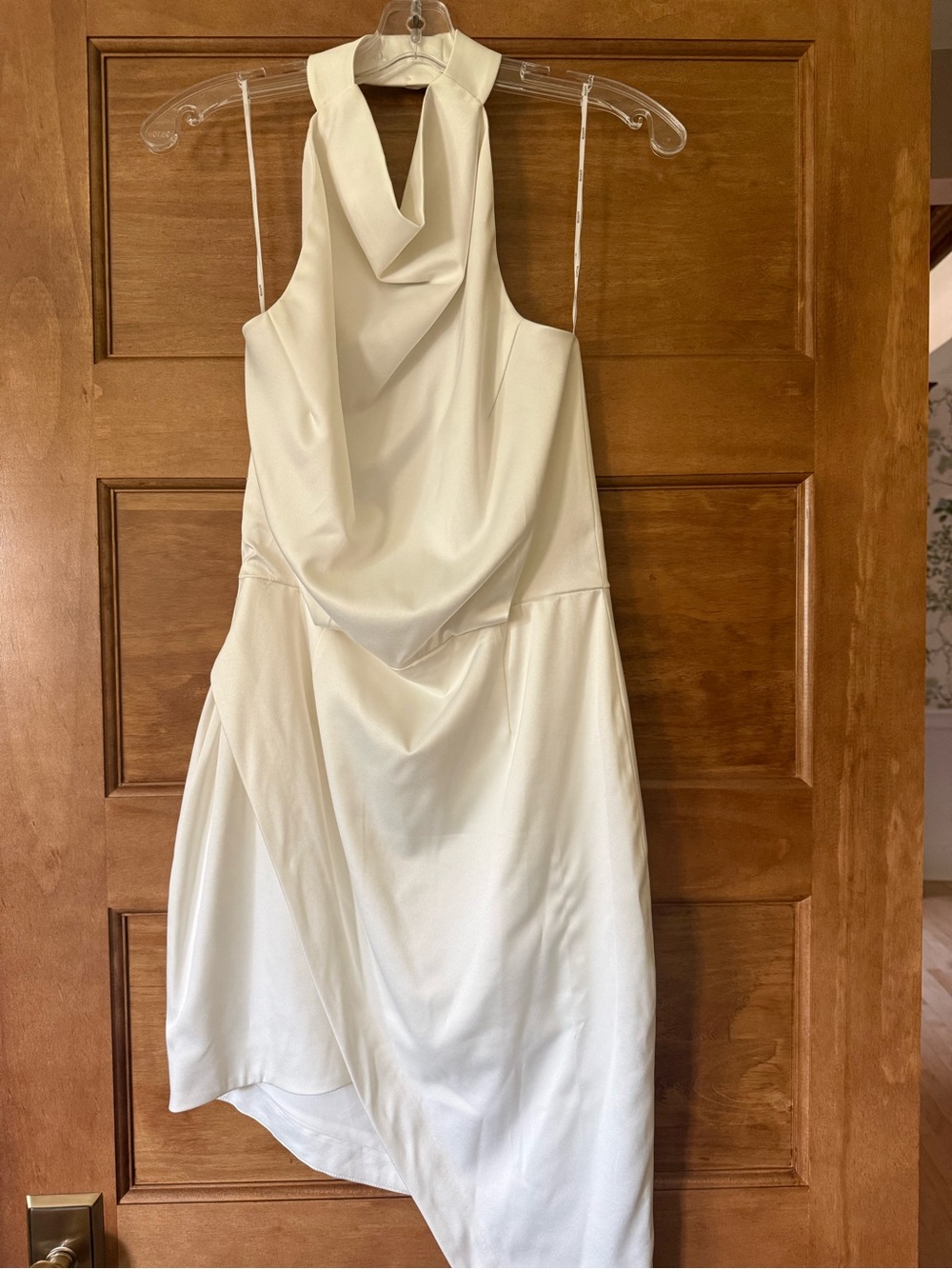 Elliatt Ivory Asymmetrical Draped Halter Dress
